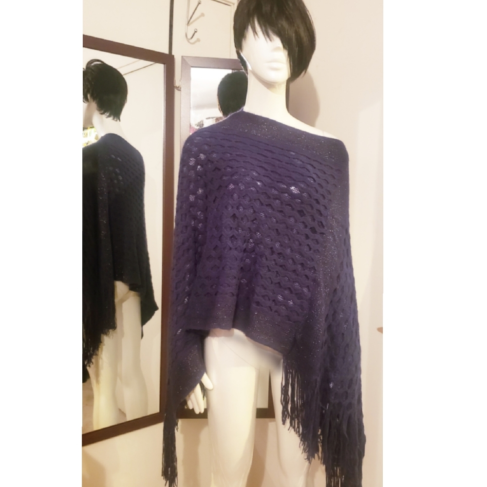 Blue Pull over Shawl with Sparkles One Size